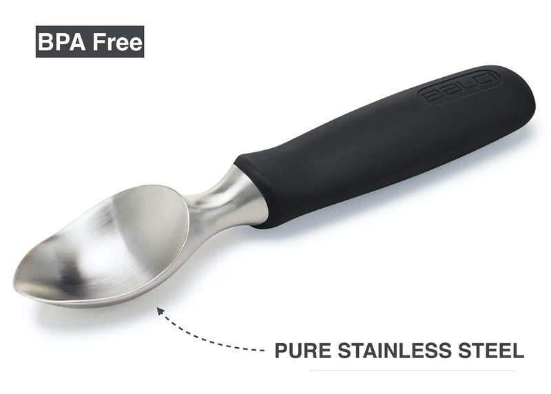 BALCI Ice Cream Scoop - Heavy Duty Stainless Steel Icecream Scooper With Non-Slip Rubber Grip - Professional Metal Ice-Cream Spade - Dishwasher Safe â€“ Black - Image 4